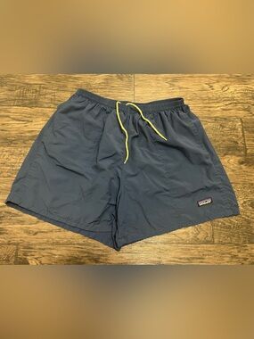 Patagonia Navy Athletic Shorts with Yellow Drawstring